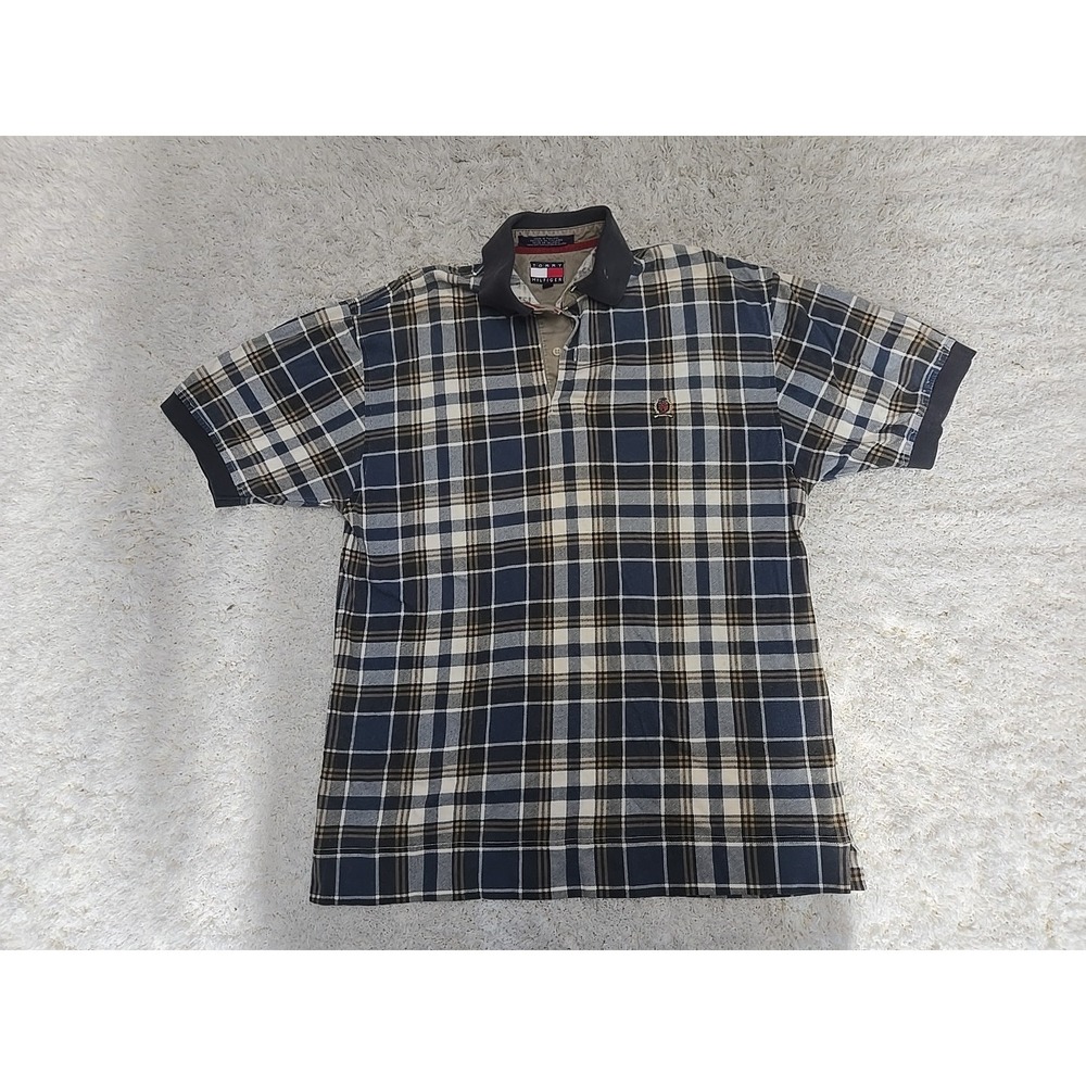 Tommy Hilfiger Polo Shirt Mens S Plaid Short Sleeve Vintage Golf